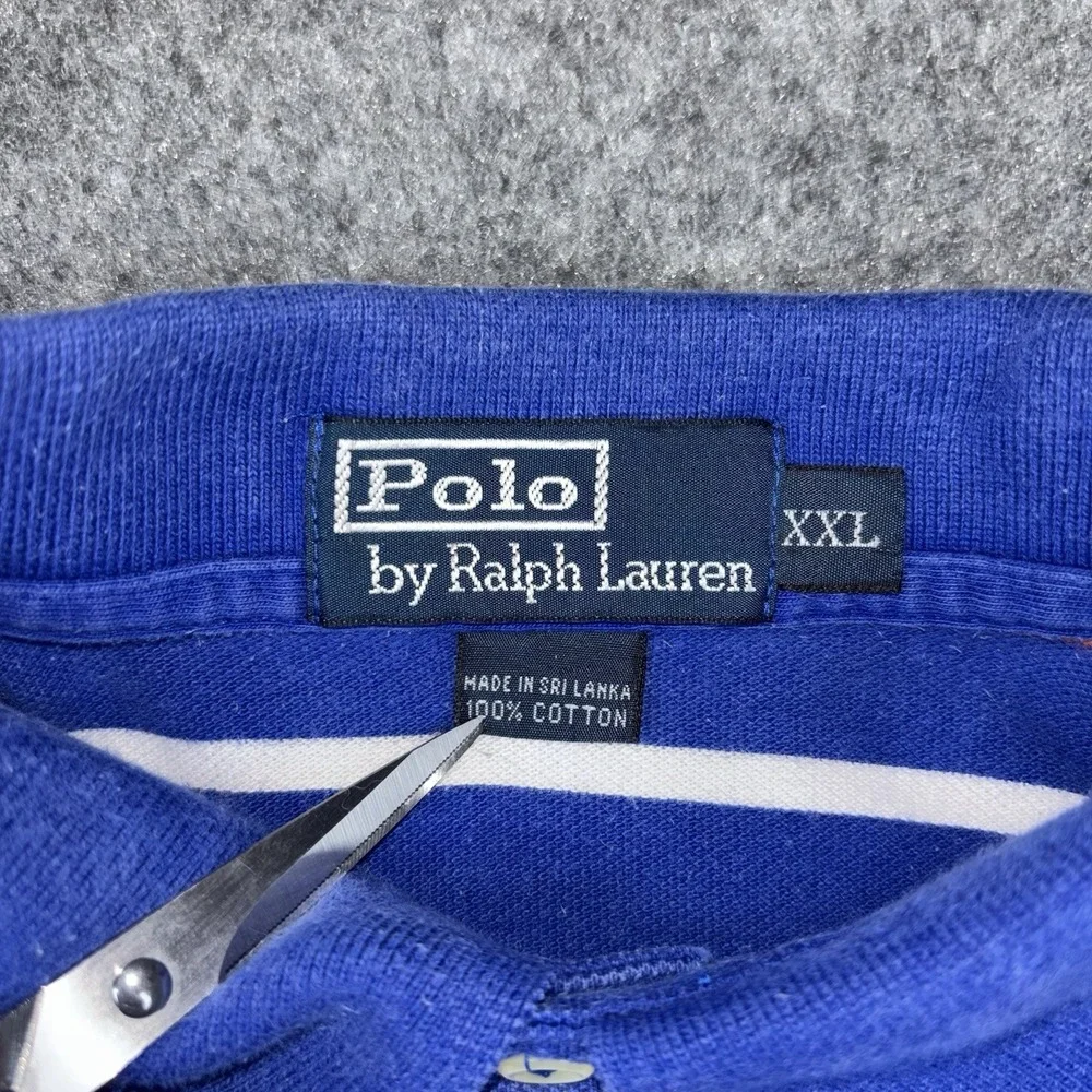 Polo Ralph Lauren Polo Shirt Mens 2XL Y2K Blue Orange Striped Preppy Casual EUC